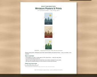 Miniature Posters & Prints Printable 1:12 Scale — Dollhouse Accessories Digital Download