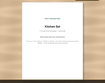 Dollhouse Kitchen Furniture Set 1:12 Scale — 4 Printable Miniature Templates