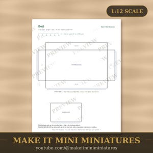 Modello per letto in miniatura per casa delle bambole in scala 1:12 - Sagoma stampabile per mobili in miniatura da ritagliare immagine 1