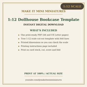Dollhouse Bookcase Template 1:12 Scale — Printable Miniature Furniture Cut-Out Pattern image 6