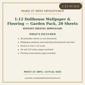 Dollhouse Wallpaper & Flooring Printable 1:12 Scale — Garden Pack, 20 Sheets image 5