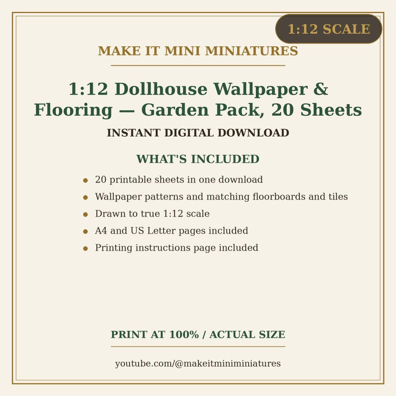 Dollhouse Wallpaper & Flooring Printable 1:12 Scale — Garden Pack, 20 Sheets image 5