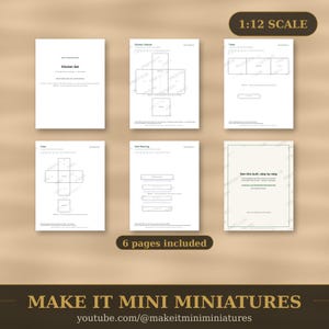 Dollhouse Kitchen Furniture Set 1:12 Scale — 4 Printable Miniature Templates image 5