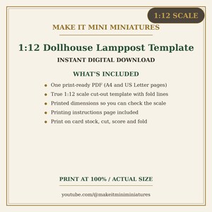 Dollhouse Lamppost Template 1:12 Scale — Printable Miniature Furniture Cut-Out Pattern image 5