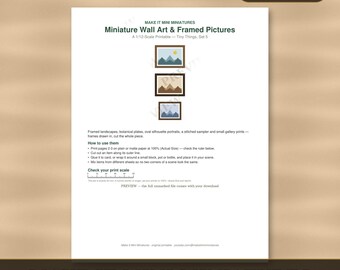 Miniature Wall Art & Framed Pictures Printable 1:12 Scale — Dollhouse Accessories Digital Download