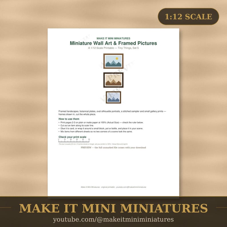Miniature Wall Art & Framed Pictures Printable 1:12 Scale — Dollhouse Accessories Digital Download image 1