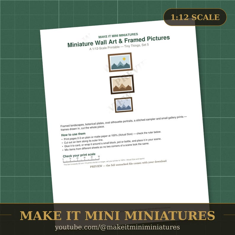 Miniature Wall Art & Framed Pictures Printable 1:12 Scale — Dollhouse Accessories Digital Download image 2