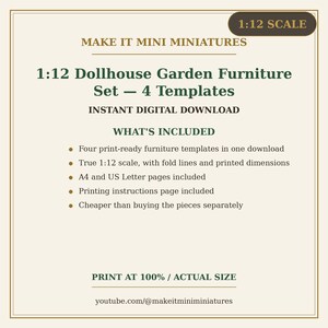 Puppenhaus-Gartenmöbelset im Maßstab 1:12 – 4 druckbare Miniaturvorlagen Bild 5