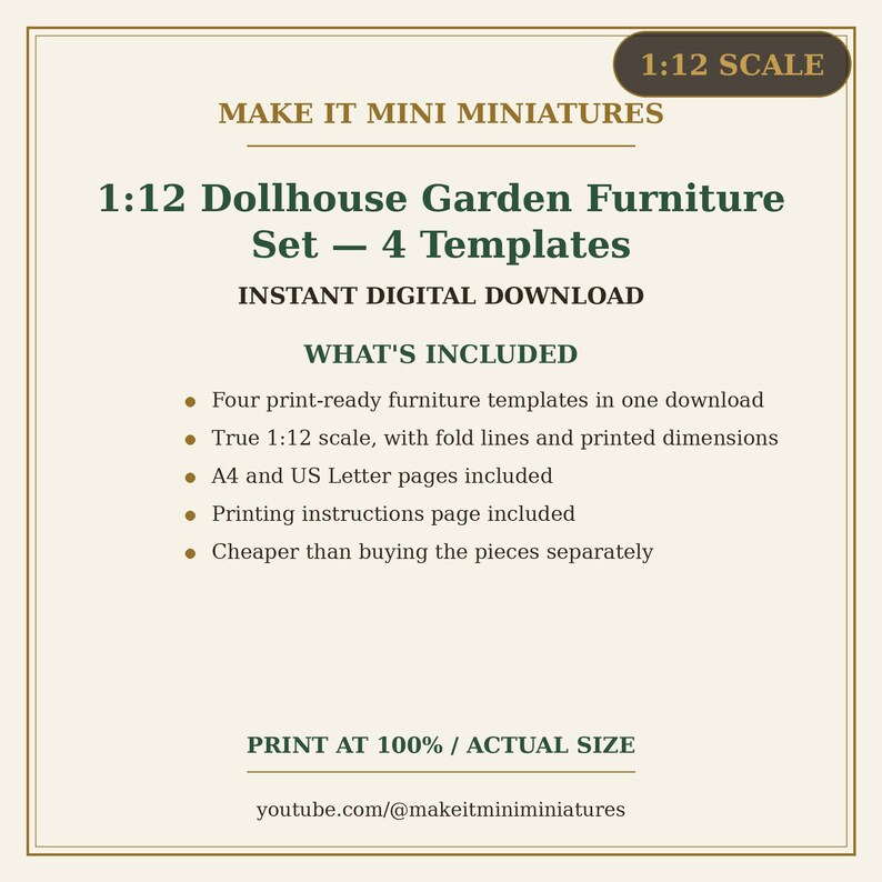 Puppenhaus-Gartenmöbelset im Maßstab 1:12 – 4 druckbare Miniaturvorlagen Bild 5
