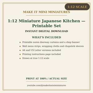 1:12 Scale Miniature Japanese Kitchen Printables – Noren, Menu, Wraps (Digital Download) image 5