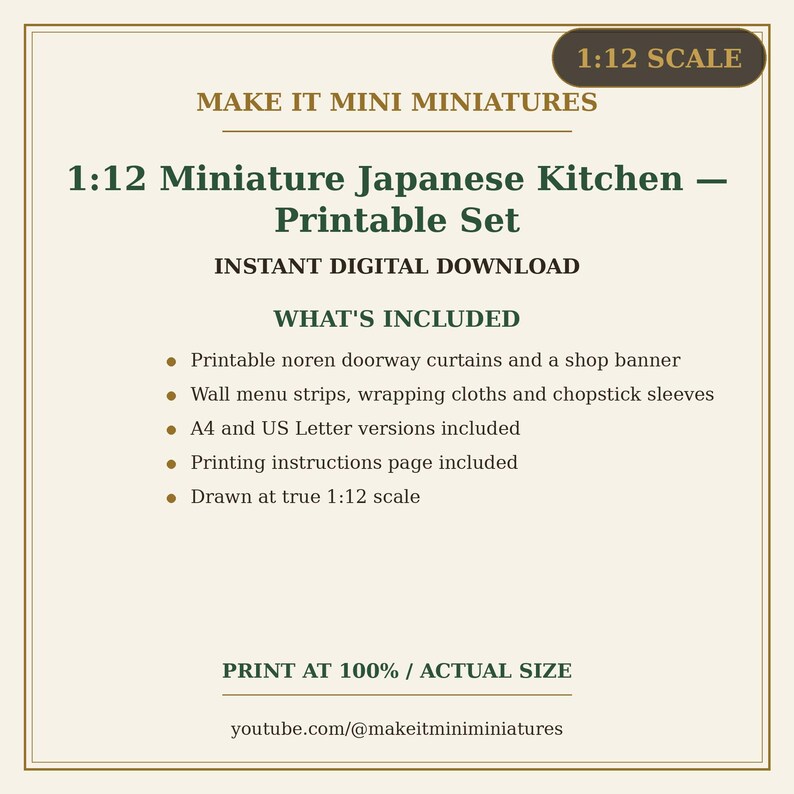 1:12 Scale Miniature Japanese Kitchen Printables – Noren, Menu, Wraps (Digital Download) image 5
