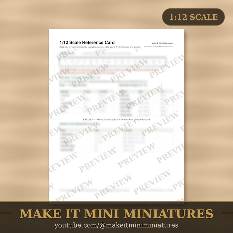 Free 1:12 Scale Reference Card Printable — Dollhouse Miniature Ruler & Conversion Chart image 1