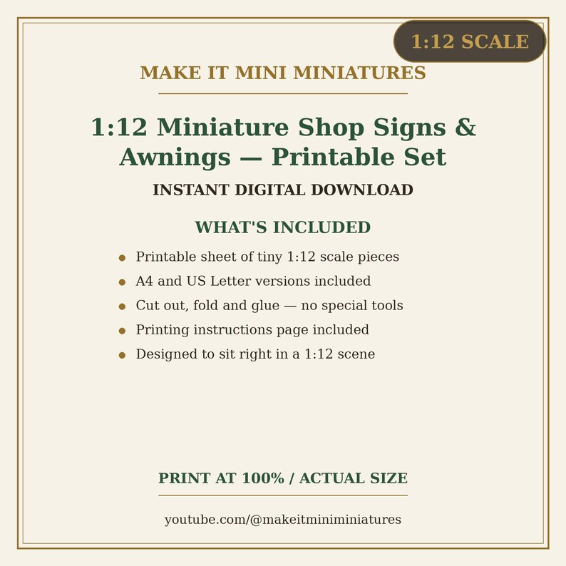 Miniature Shop Signs & Awnings Printable 1:12 Scale — Dollhouse Accessories Digital Download image 5