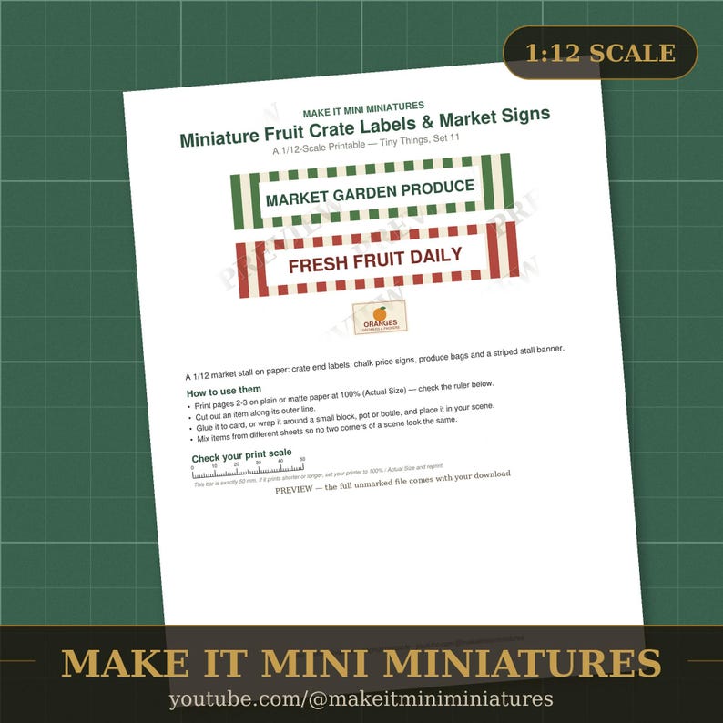 1:12 Scale Fruit Crate Labels & Market Signs – Dollhouse Stall Printable (Digital Download) image 2