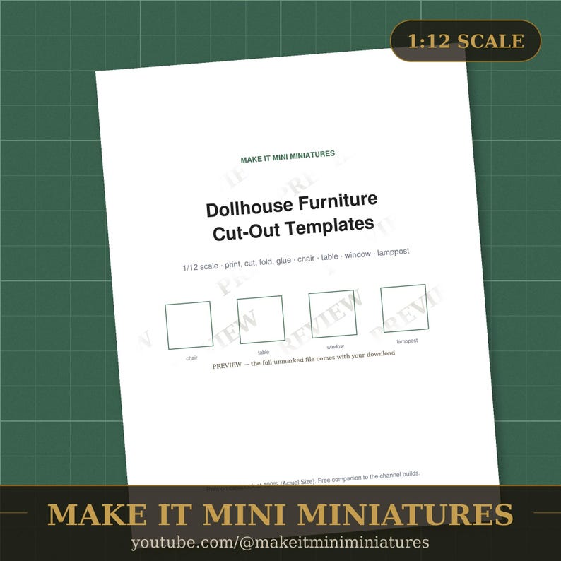 Dollhouse Furniture Starter Templates 1:12 Scale — 4 Printable Miniature Patterns for Beginners image 2