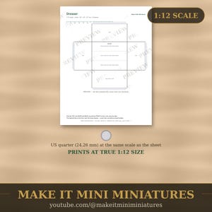Plantilla de cómoda para casa de muñecas a escala 1:12 — Patrón imprimible para recortar muebles en miniatura imagen 4