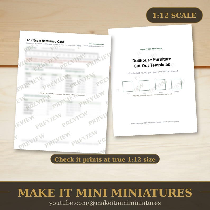 Dollhouse Furniture Starter Templates 1:12 Scale — 4 Printable Miniature Patterns for Beginners image 3