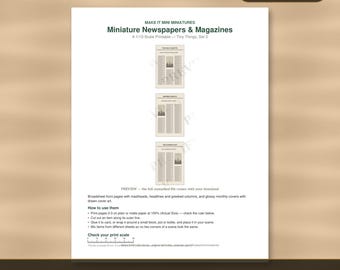 Miniature Newspapers & Magazines Printable 1:12 Scale — Dollhouse Accessories Digital Download