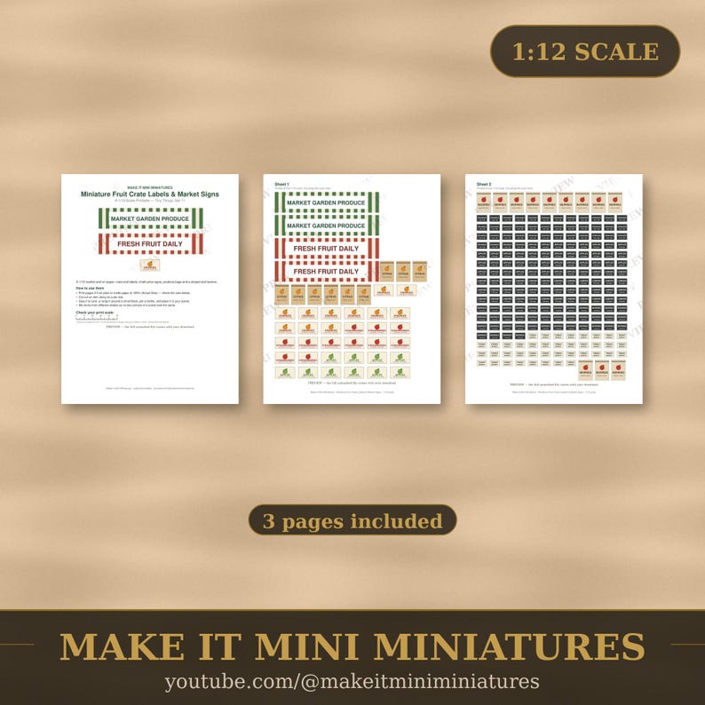 1:12 Scale Fruit Crate Labels & Market Signs – Dollhouse Stall Printable (Digital Download) image 4