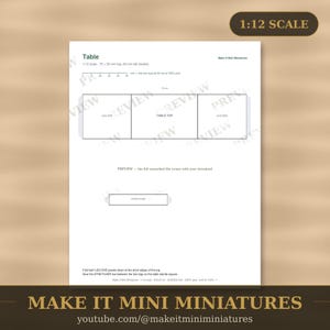 Dollhouse Table Template 1:12 Scale — Printable Miniature Furniture Cut-Out Pattern image 1
