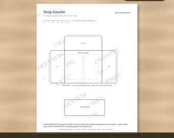 Dollhouse Shop Counter Template 1:12 Scale — Printable Miniature Furniture Cut-Out Pattern