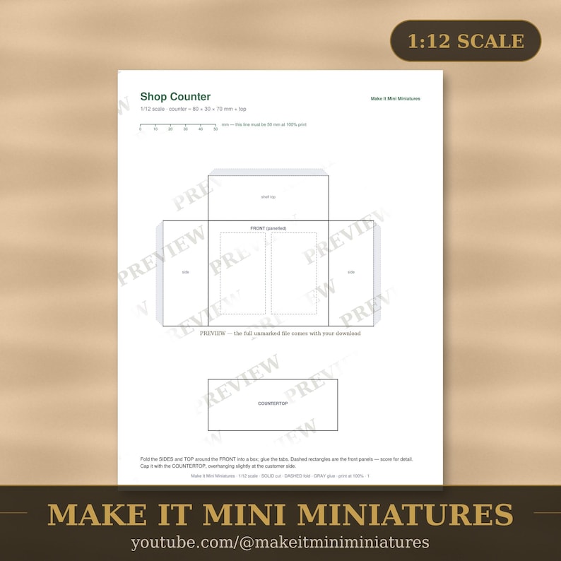 Gabarit de comptoir de magasin pour maison de poupée à l'échelle 1:12 — Modèle de mobilier miniature à découper et à imprimer image 1