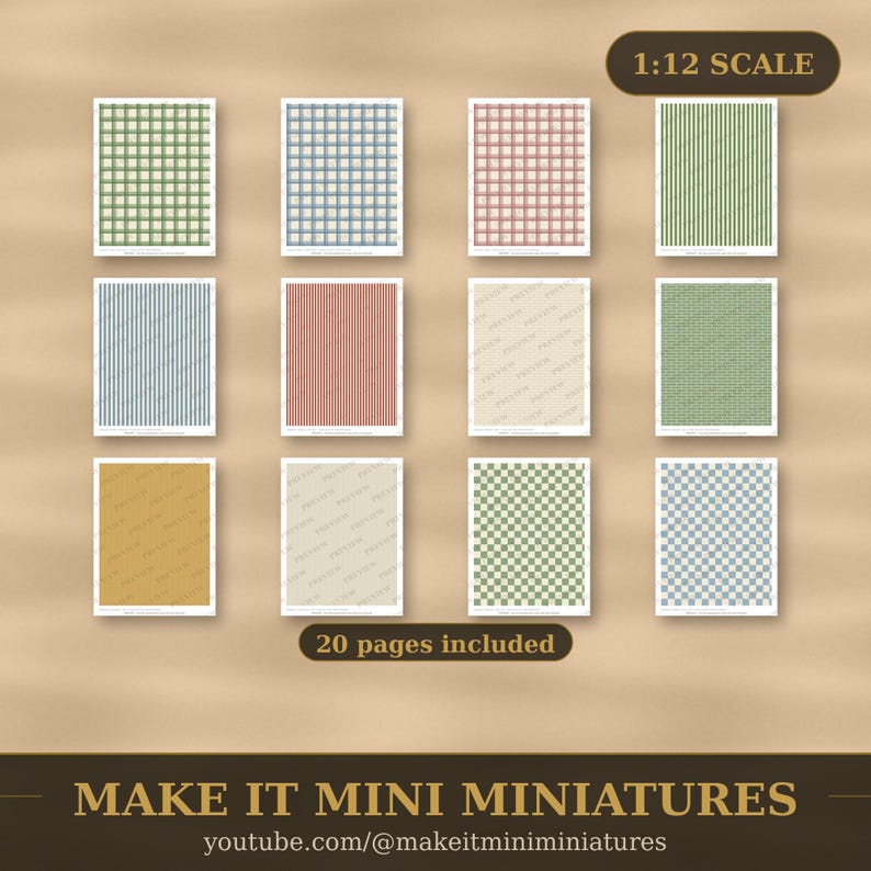 Dollhouse Wallpaper & Flooring Printable 1:12 Scale — Cottage Pack, 20 Sheets image 4