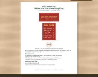 Miniature Dim Sum Shop Printable 1:12 Scale — Steamer Liners, Menu & Takeout Boxes Digital Download