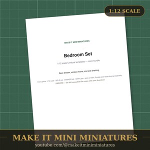 Dollhouse Bedroom Furniture Set 1:12 Scale — 4 Printable Miniature Templates image 2