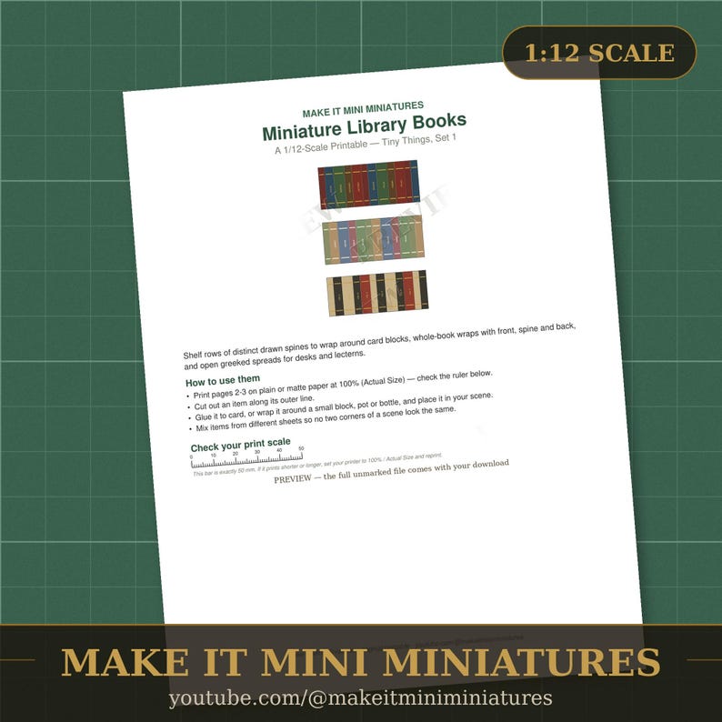 Miniature Library Books Printable 1:12 Scale — Dollhouse Accessories Digital Download image 2