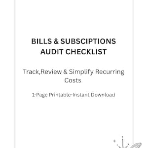 Bills Subscriptions Audit Checklist Finance Printable Monthly Expenses Tracker A4