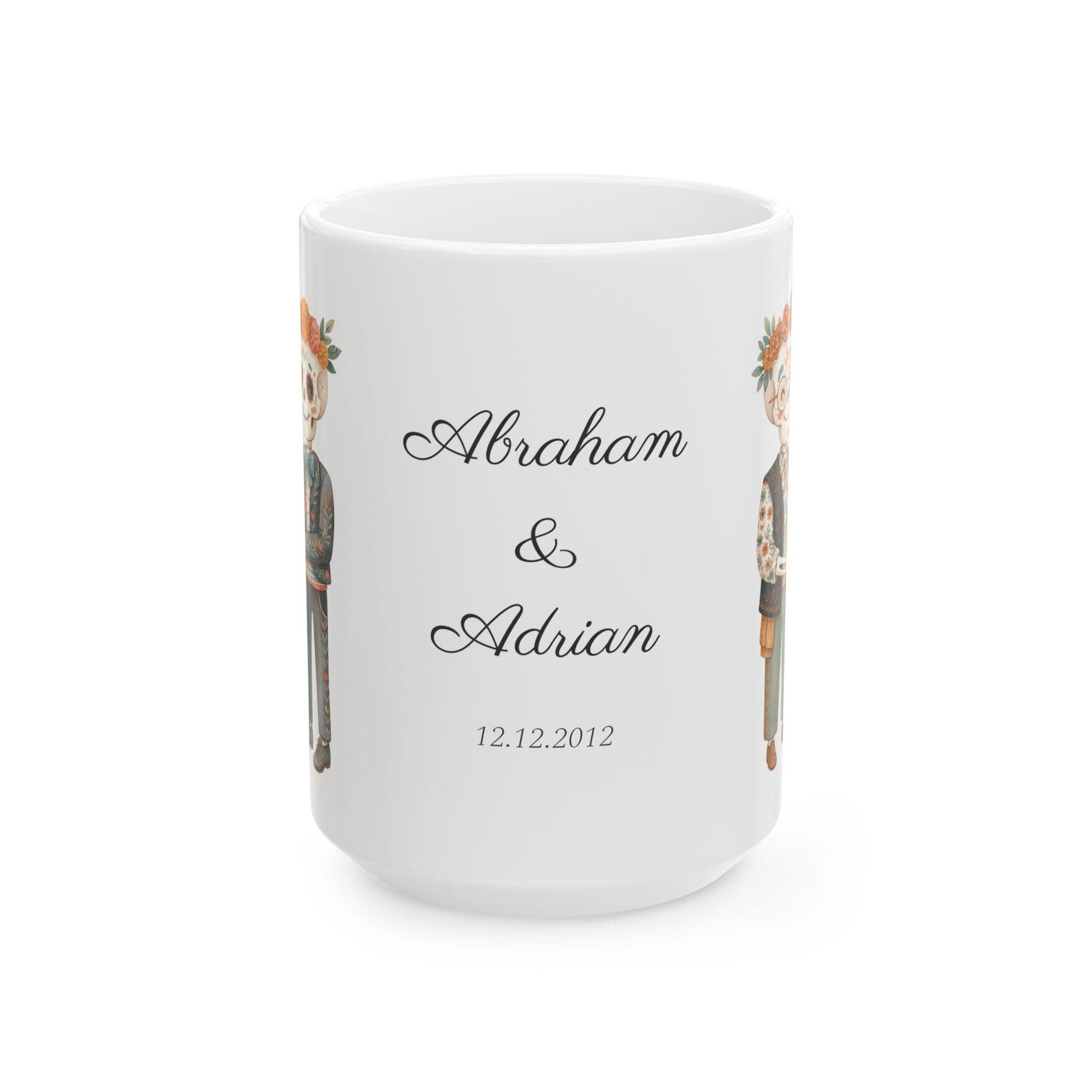 Personalized Día de los Muertos Mug, Gay Couple Anniversary Gift, Custom Names Date