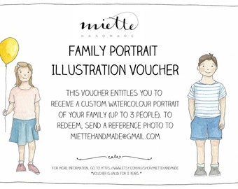 Gift Certificate for a Custom Family Portrait Illustration - 3 People