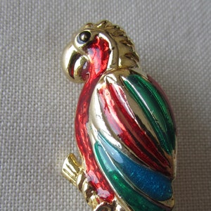 Vintage gold tone enamelled parrot brooch