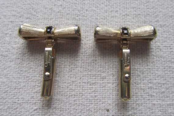 Vintage gold tone Christian Dior cufflinks with b… - image 3