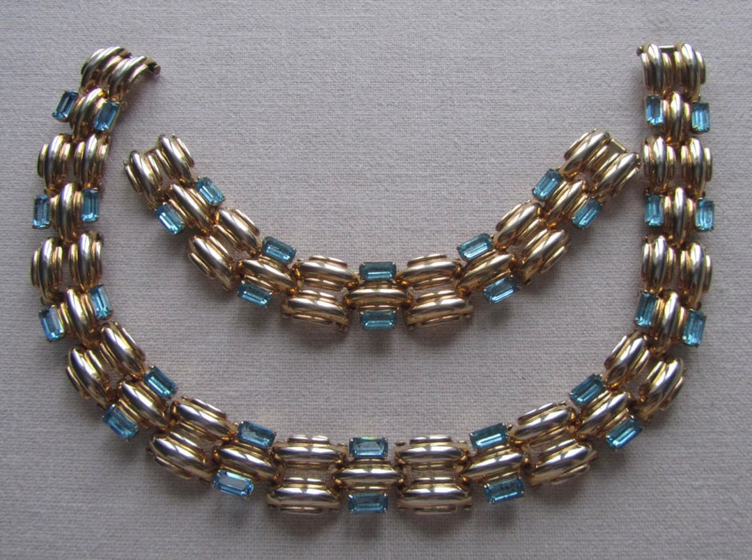 Boutons De Manchette Vintage Ton Or Et Bleu - Réf. 111416, Occasion En Bon état