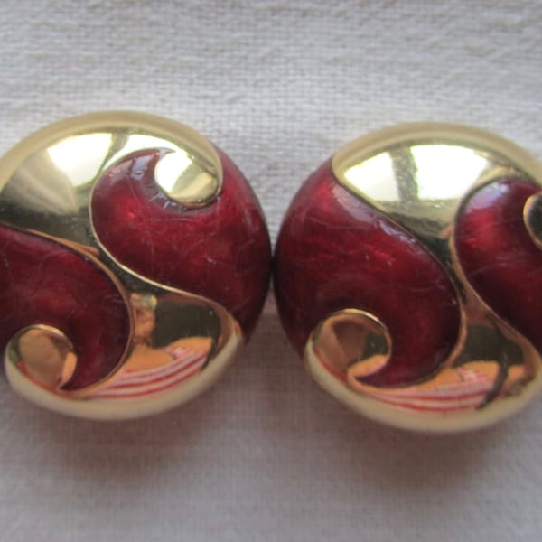 Vintage oversize red enamel Orena Paris clip on earrings