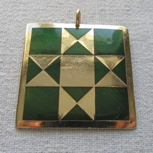 Vintage green enamel geometrical Monique Olivier enamel pendant