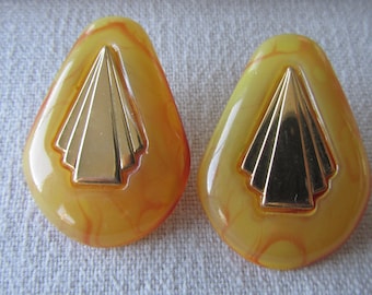 Vintage oversize yellow plastic stud earrings