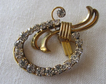 Vintage 12kt gold filled rhinestones pendant brooch