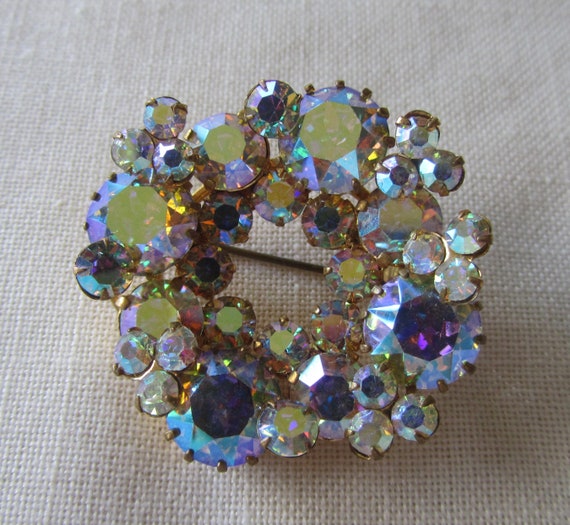 Vintage Triad brooch with aurora borealis rhinest… - image 1