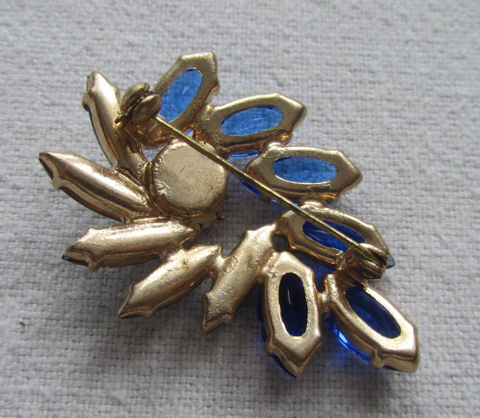Broche Vintage Ancienne Avec Strass Bleu - Bijou D'occasion