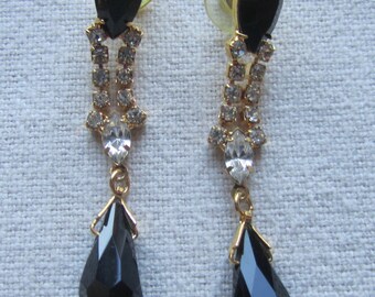 Pendientes de moda de pedrería vintage en tono dorado negro