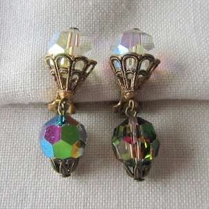 Vintage brass clip earrings with rhinestones