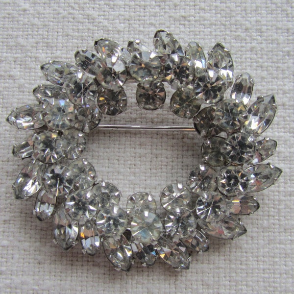 Vintage silver tone clear rhinestones signed Sherman brooch