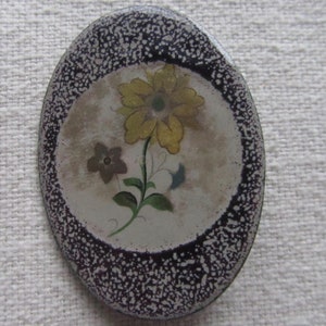 Vintage enamel on copper with yellow flower brooch