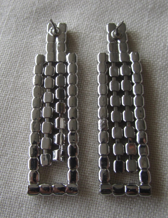 Vintage silver tone rectangular pin earrings with… - image 2