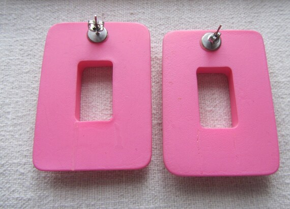 Vintage pink oversize rectangular plastic stud ea… - image 2