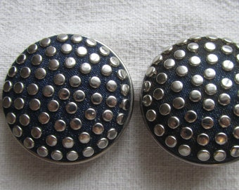 Vintage silver tone oversize black fabric and metal oversize clip on earrings