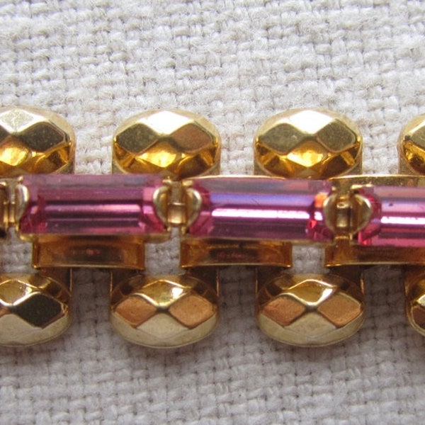 Vintage gold tone pink rhinestone bracelet